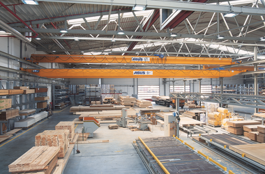 ABUS double rail trolley type DQA on ABUS overhead travelling crane in the company Bienhaus in Schlüchtern