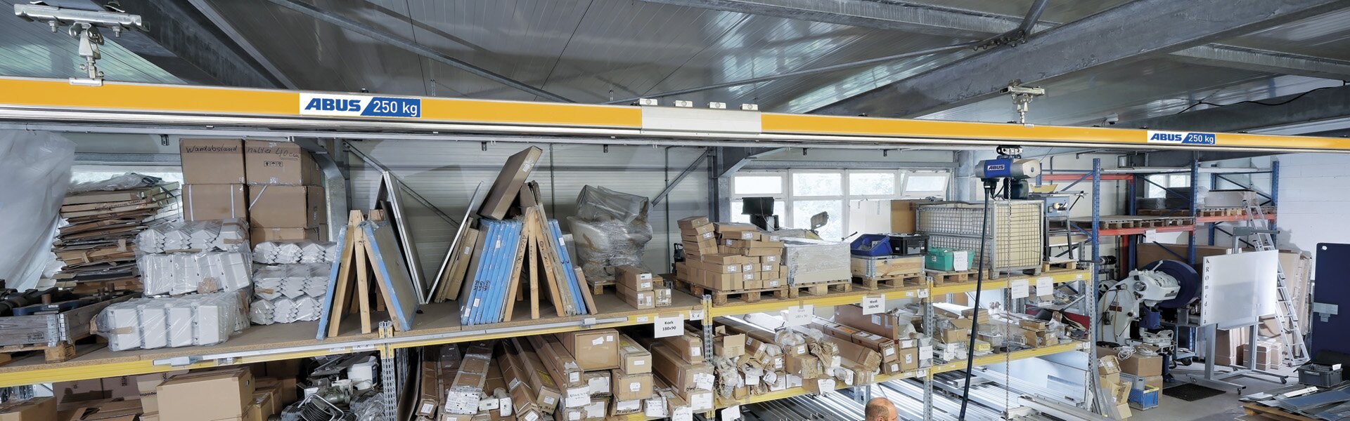 ABUS monorail in warehouse of the company KROmedia in Haiger