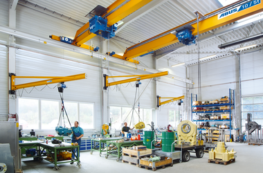 ABUS wall-mounted jib cranes LW and ABUS overhead traveling cranes at Eurodrill in Drolshagen