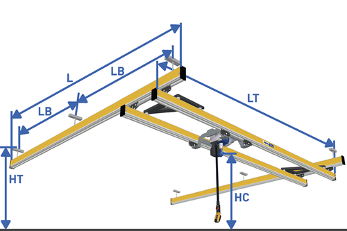 Detailed illustration and labeling of a double girder crane ZHBX